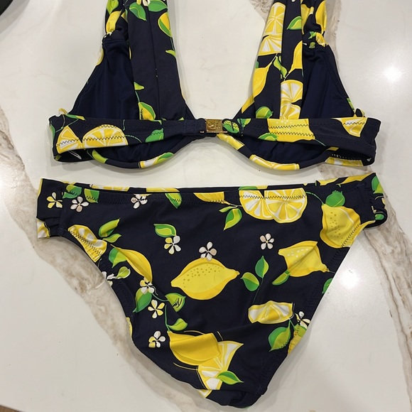 EUC Trina Turk black and yellow lemon 🍋 pattern two piece bikini bathing suit - Picture 8 of 9